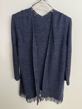 NWOT Talbots 2X Navy Open-Front Fringe Cardigan